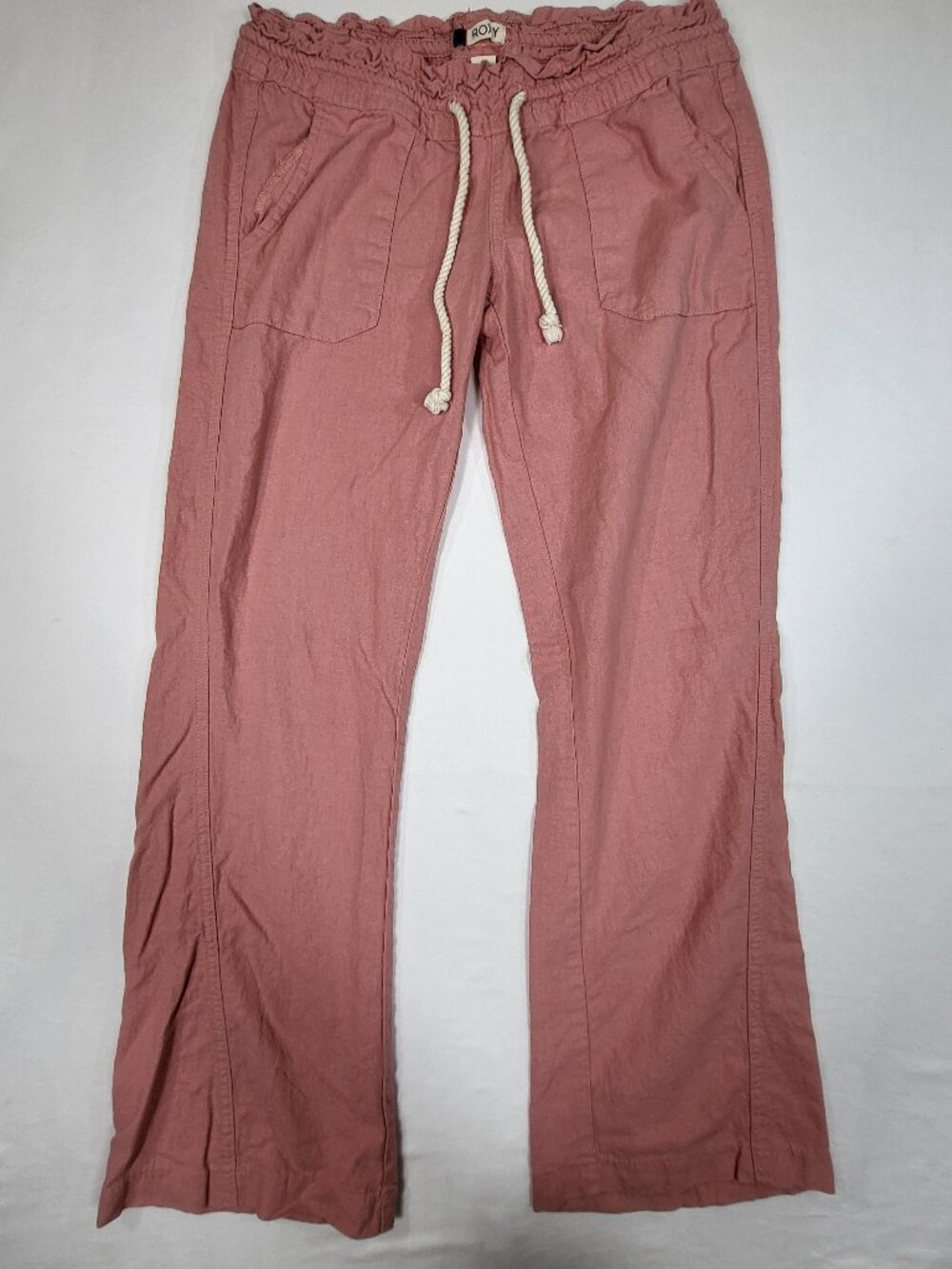 Roxy Pink Linen Blend Drawstring Beach Pants Women Size Extra Small XS Casual